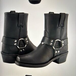 NWOT - size 8 Frye Harness 8R Black Moto Boots with Silver Accents NEVER WORN!